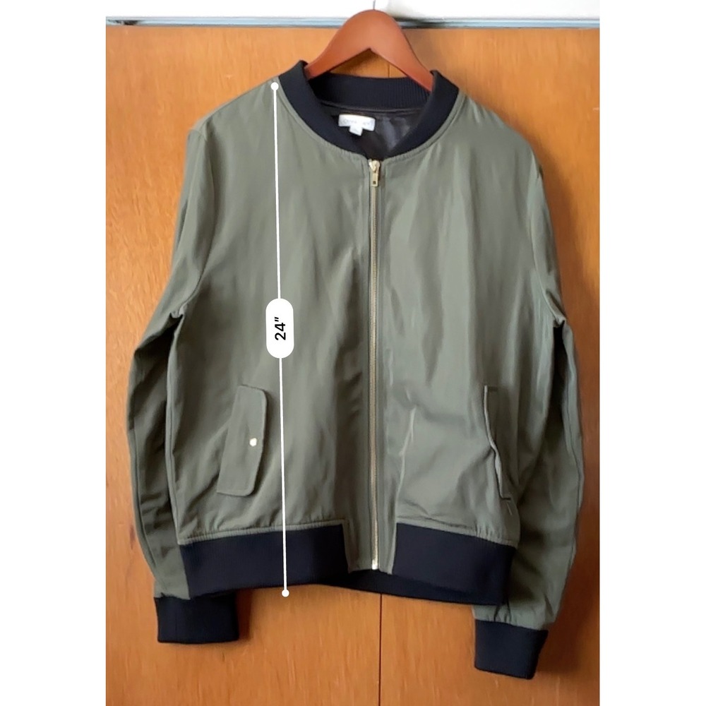 Olivia Grey Womens Olive Green Bomber Jacket L Retro Sporty Military Style - Picture 9 of 9